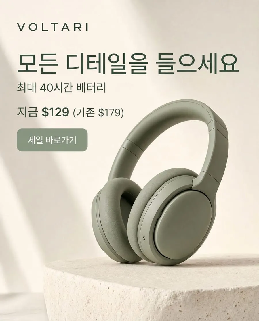 The same banner in Korean, with the VOLTARI name and the $129 and $179 prices unchanged